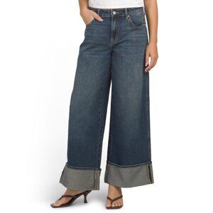 HIDDEN Dark Clean Classic Oversized Cuffed Hem Wide Leg Jeans